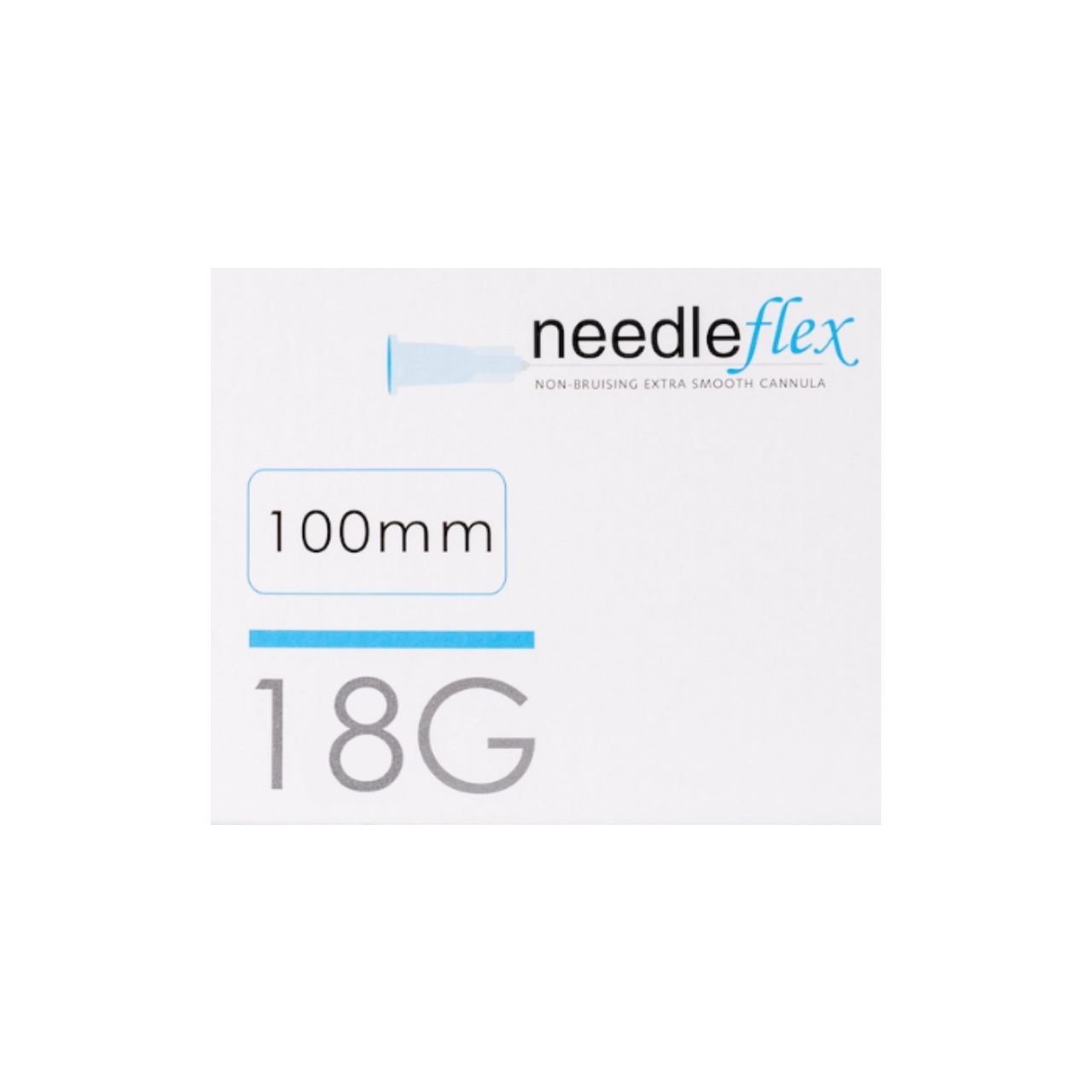 Needleflex 18G 100mm blunt tip cannula with Luer-lock hub — sterile single-use aesthetic cannula