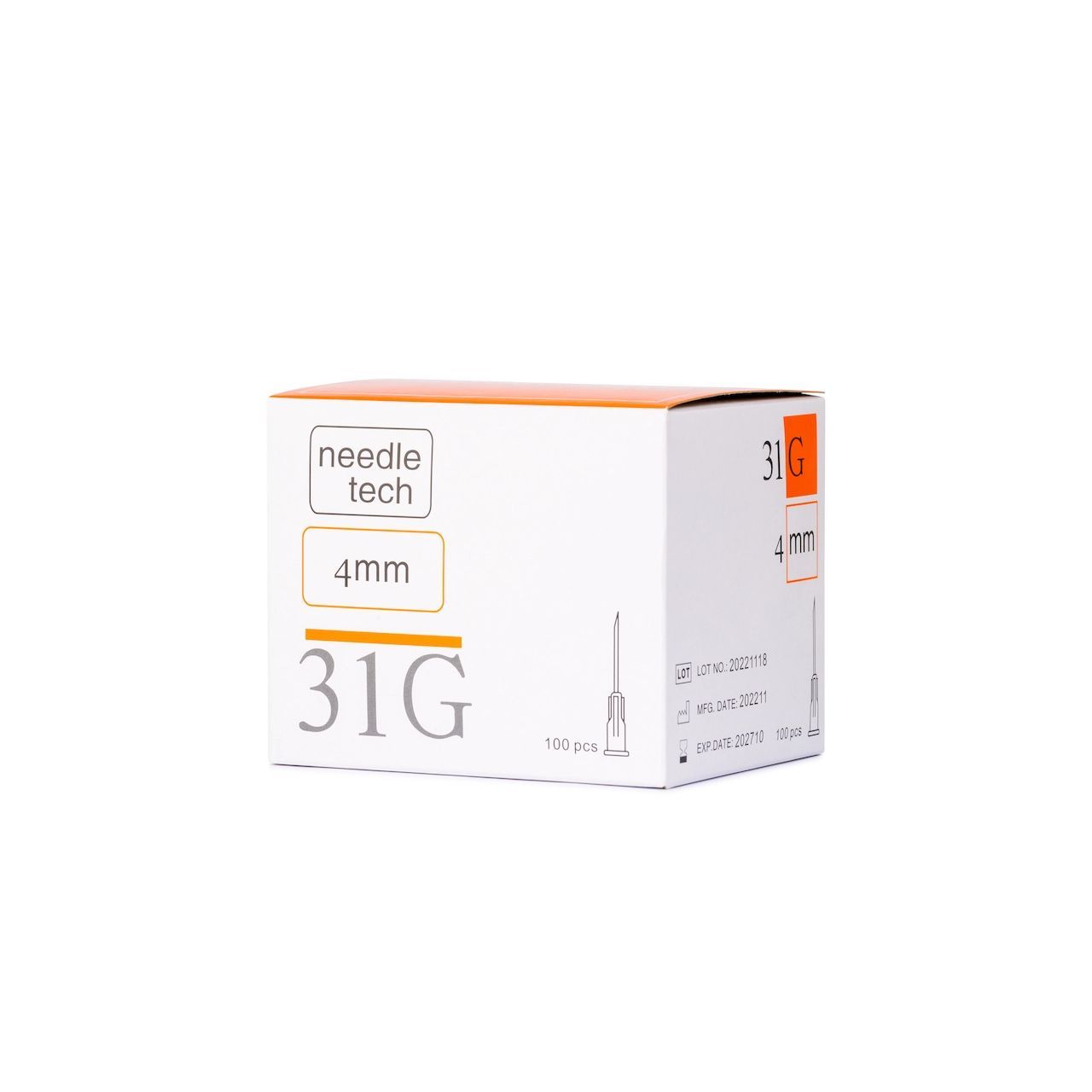 Needletech 31G 4mm ultra-fine Luer hypodermic needle — sterile single-use for mesotherapy and skin boosters