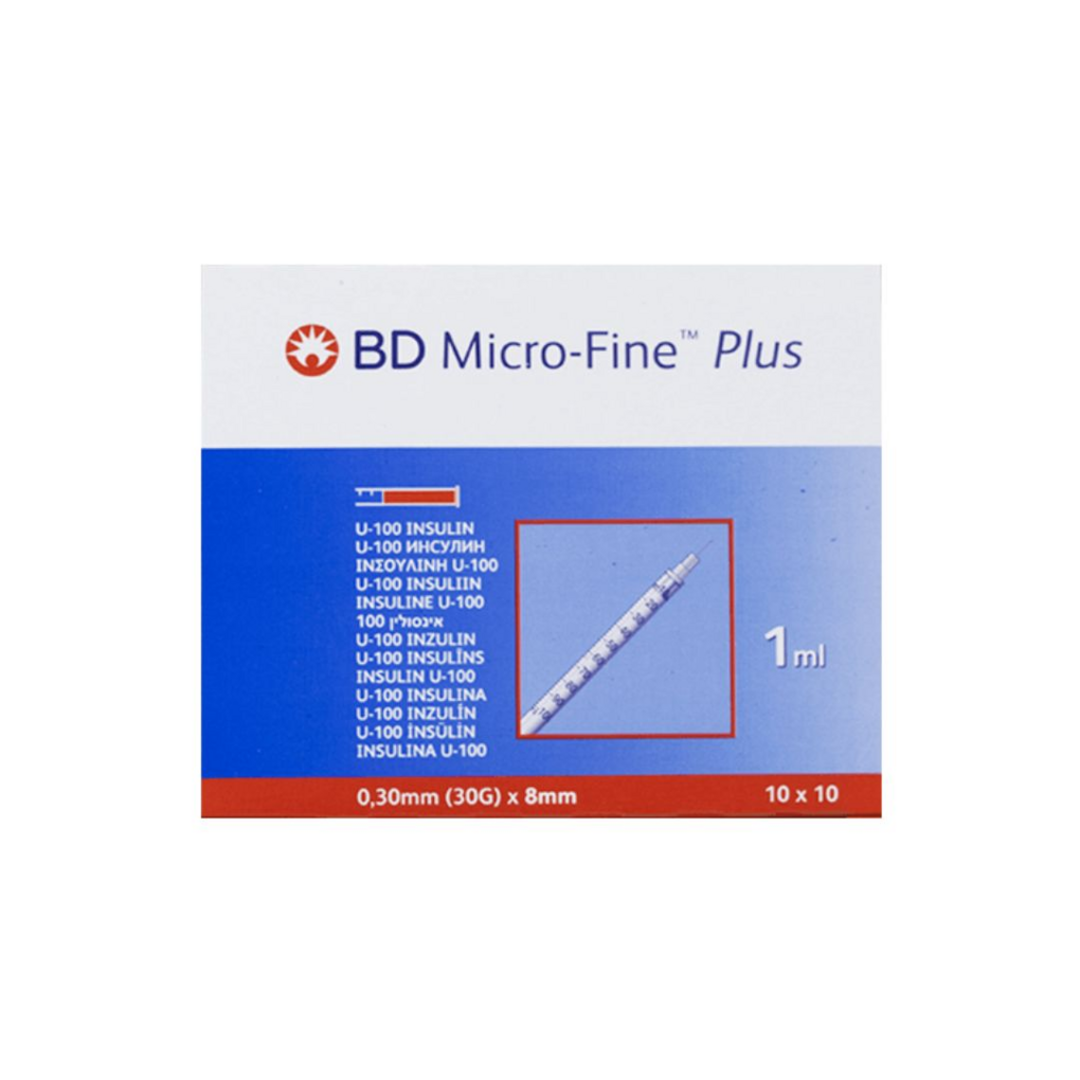 BD Micro-Fine Plus U-100 Syringe with 30G x 8mm Fixed Needle — Sterile, Single-Use