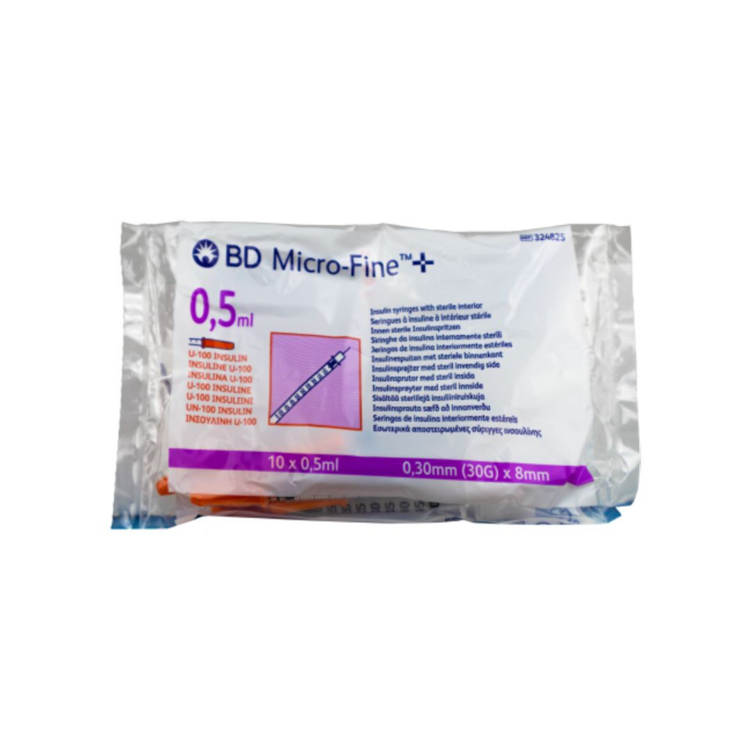 BD Micro-Fine Plus U-100 Syringe with 30G x 8mm Fixed Needle — Sterile, Single-Use