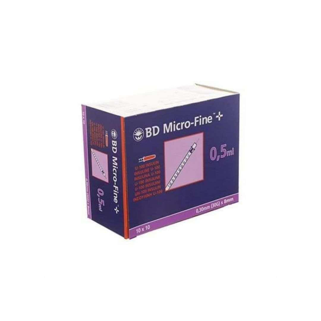 BD Micro-Fine Plus U-100 Syringe with 30G x 8mm Fixed Needle — Sterile, Single-Use