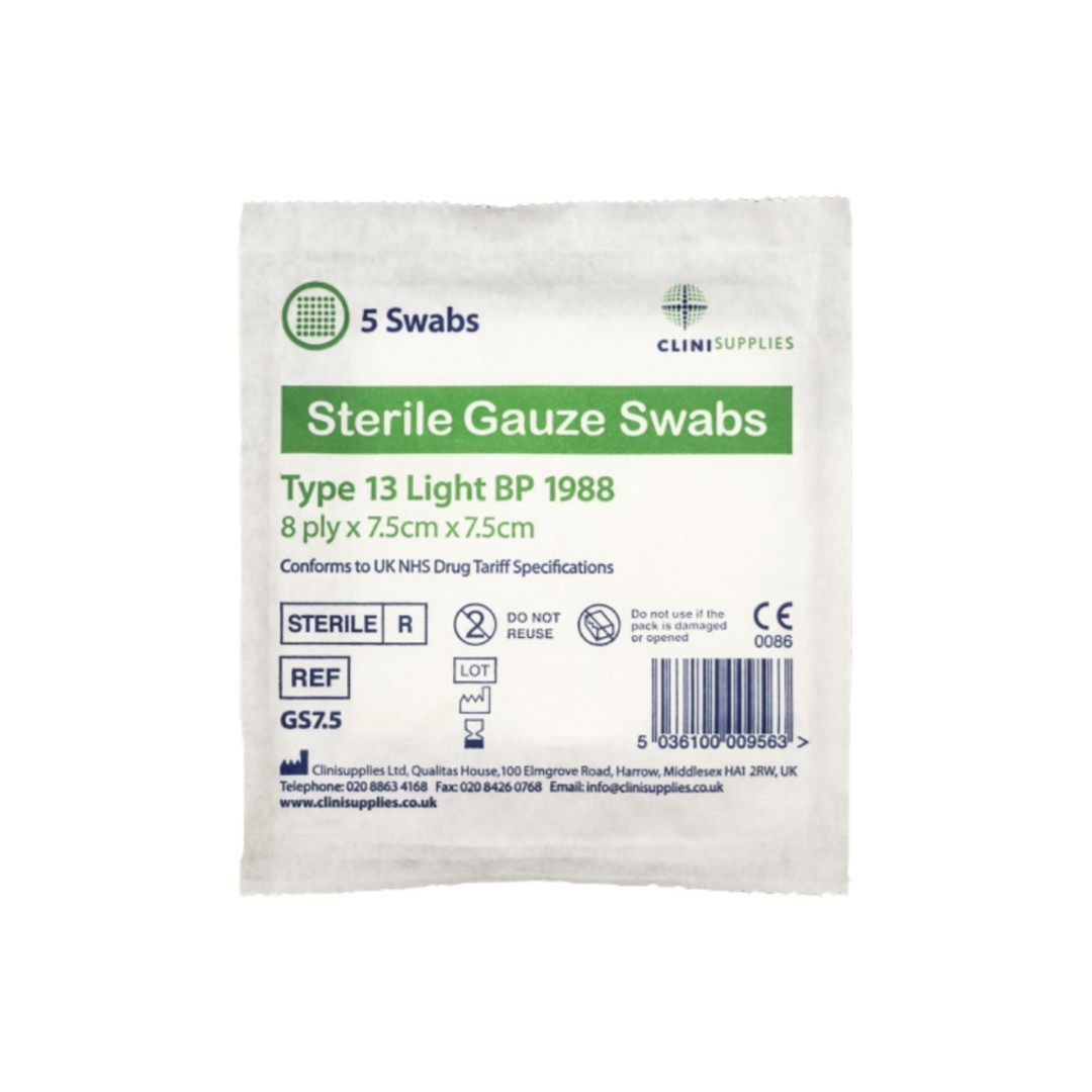 Gauze Swabs Sterile 7.5 × 7.5 cm, 8-Ply – High Absorbency