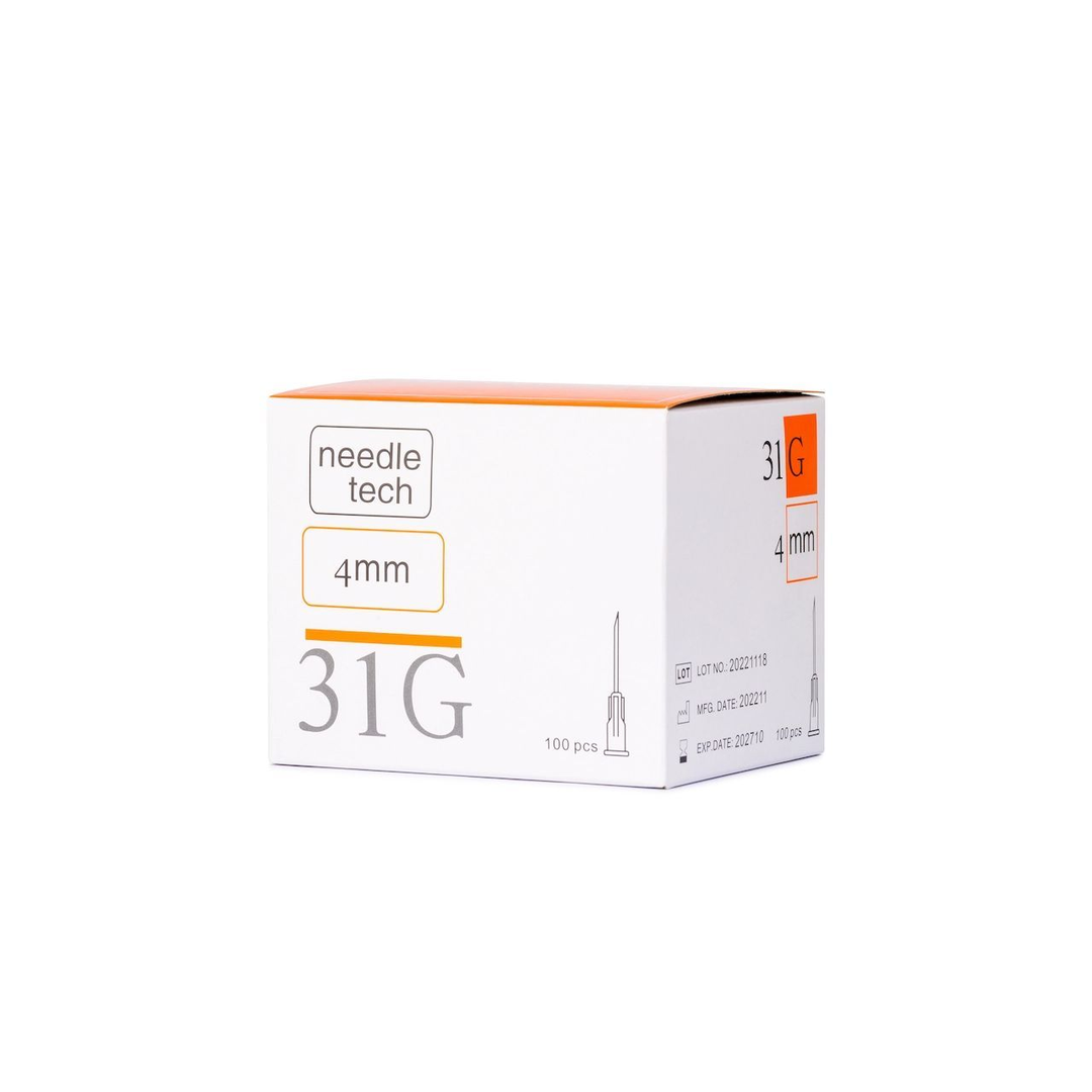 Needletech 31G 4mm ultra-fine Luer hypodermic needle — sterile single-use for mesotherapy and skin boosters