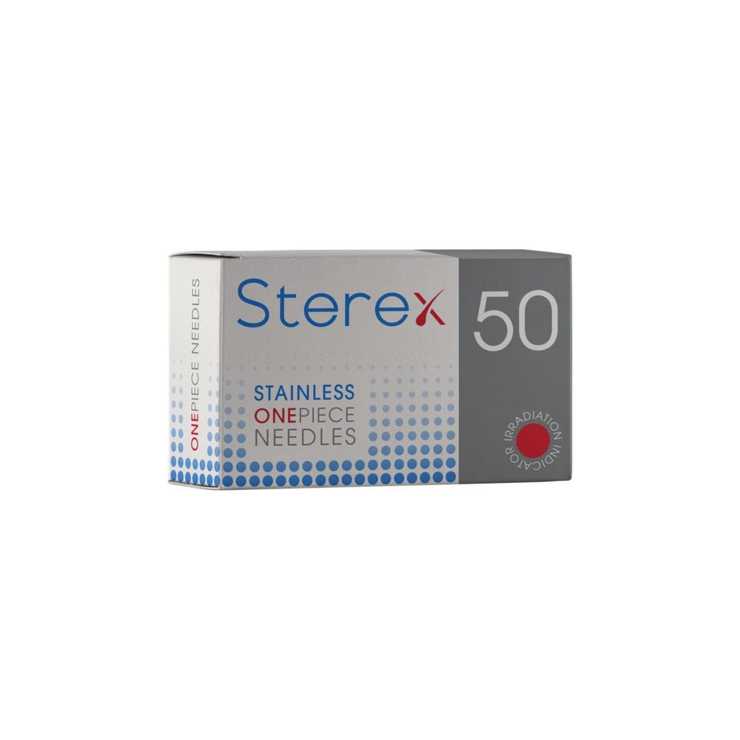 Sterex F5S stainless one-piece electrolysis needle — made in Birmingham UK, pack of 50