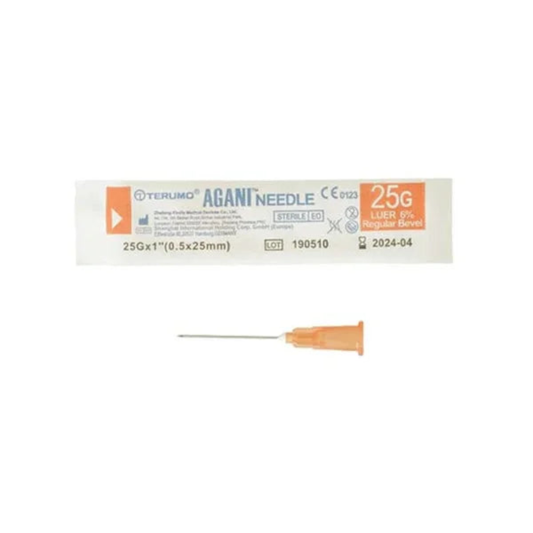 Terumo AGANI hypodermic needles 25G × 25 mm orange box of 100