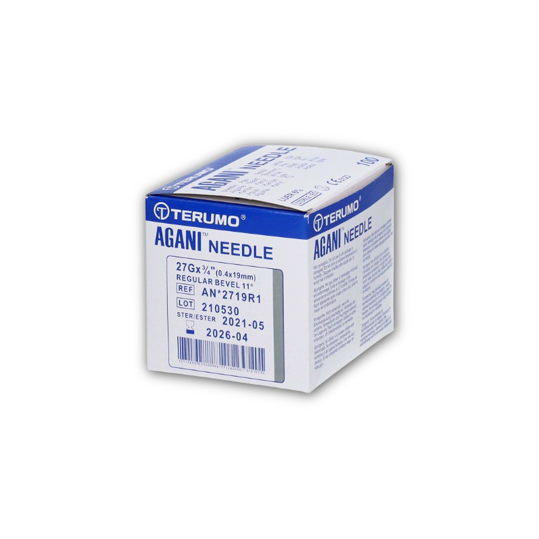 Terumo AGANI hypodermic needles 27G × 19 mm grey box of 100